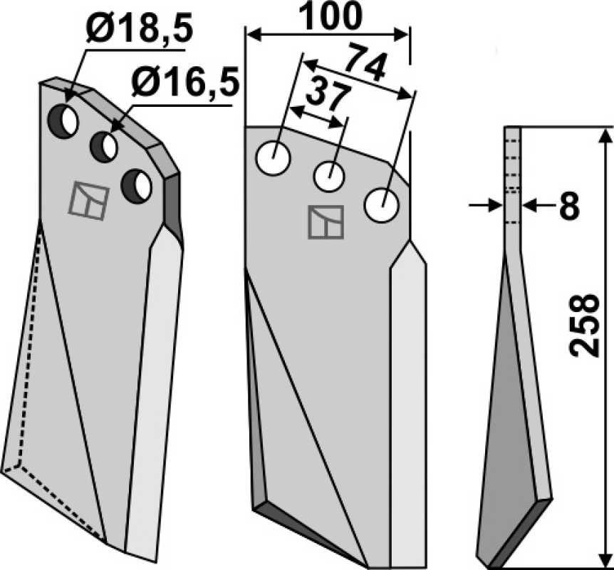 Rotorzinken 258x100mm, rechts